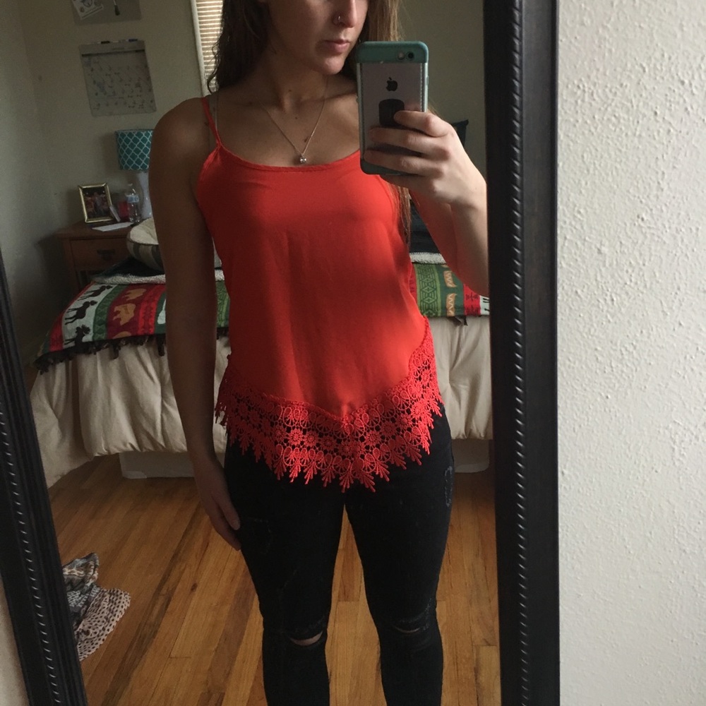 Bright Red Nella Fantasia tank with lace bottom